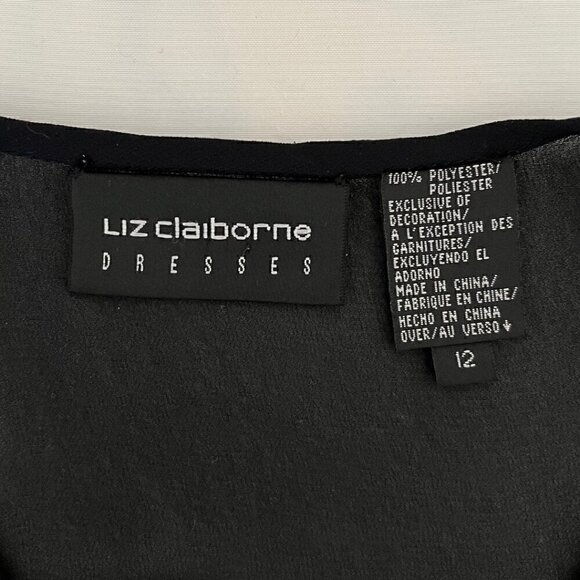 2000's Liz Claiborne Sheer Black & White Rose Embroidered Long Sleeve Blouse - Picture 5 of 6